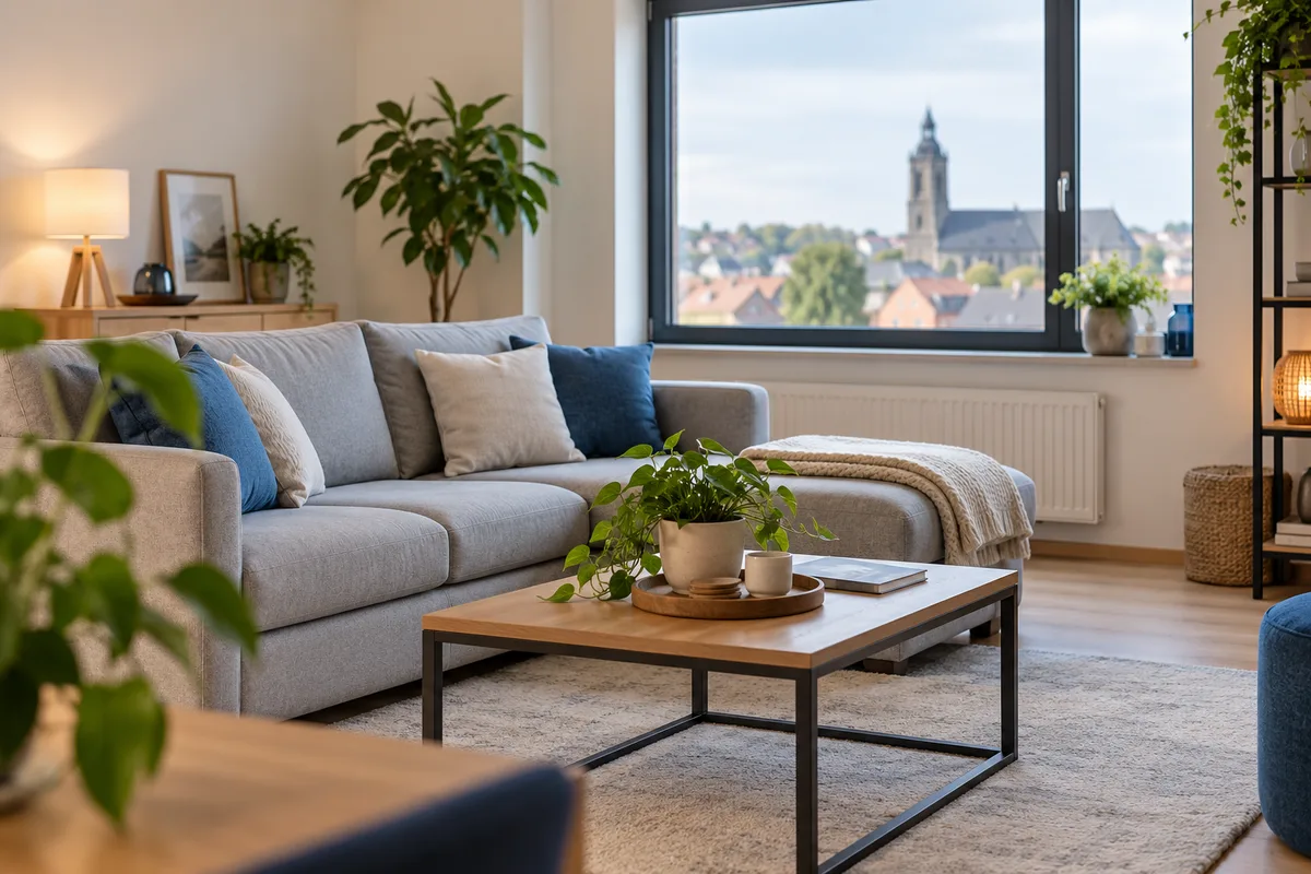 Salon meublé impeccable prêt à accueillir un locataire
