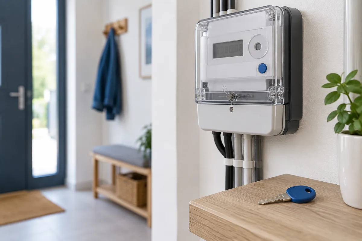 Compteur électrique mural dans une entrée de logement